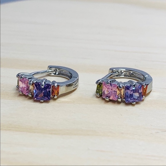 Sterling Silver 925 Colorful CZ Earrings - Picture 2 of 4